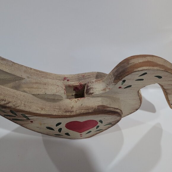 Vintage Handmade Hand Painted Wooden Christmas Goose Candle Holder - Picture 2 of 6